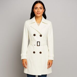 New York & Company Women's Belted Knee Length Lightweight Trench Coat White - XS
